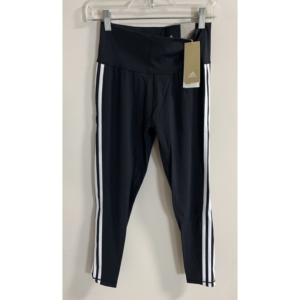 Adidas 7/8 Legging High Rise Black White Stripe Womens M Polygiene Aeroready NWT
